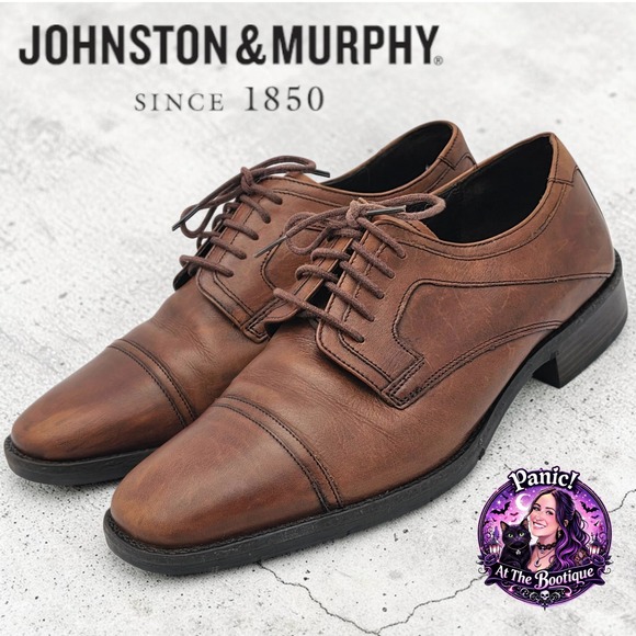 Johnston & Murphy Derby Shoes Mens 8.5 Brown Leather Cap Toe Oxford Timeless